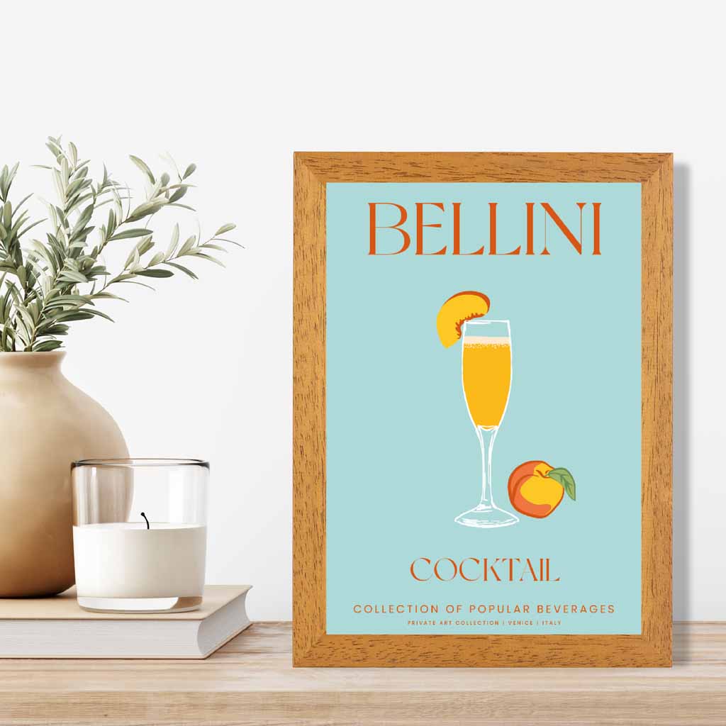 Bellini Aqua Blue, Colourful Cocktail Art Print | Wall Art Plaza UK