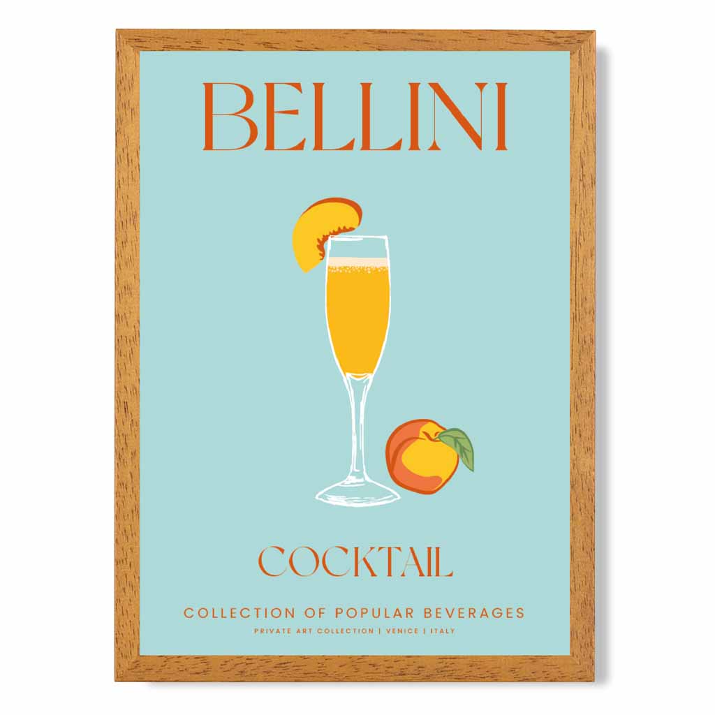 Bellini Aqua Blue, Colourful Cocktail Art Print | Wall Art Plaza UK