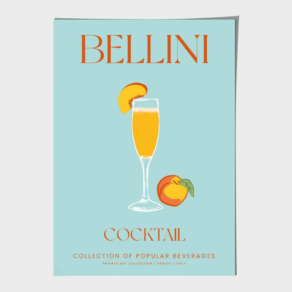 Bellini Aqua Blue, Colourful Cocktail Art Print | Wall Art Plaza UK