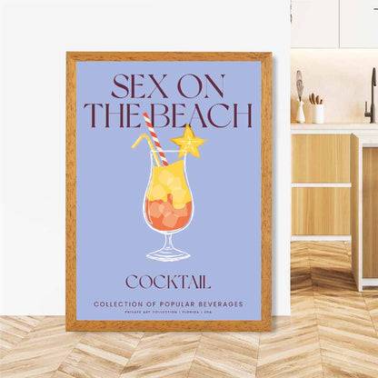 On The Beach Purple, Colourful Cocktail Art Print | Wall Art Plaza UK