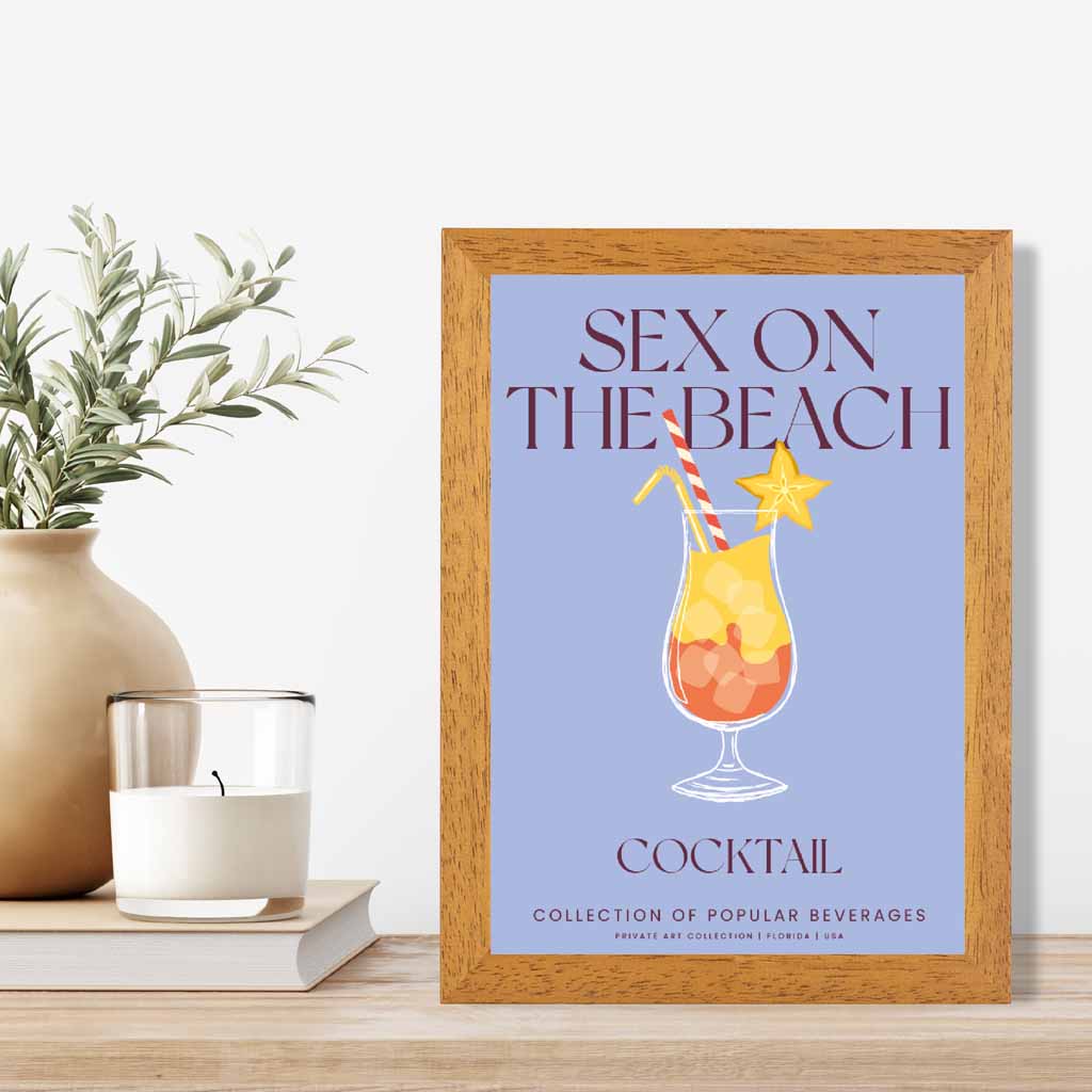 On The Beach Purple, Colourful Cocktail Art Print | Wall Art Plaza UK