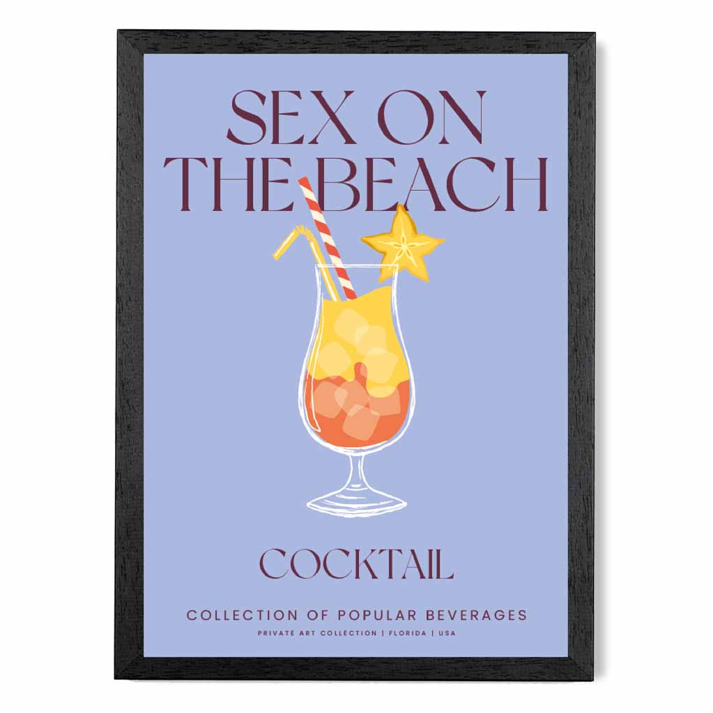 On The Beach Purple, Colourful Cocktail Art Print | Wall Art Plaza UK