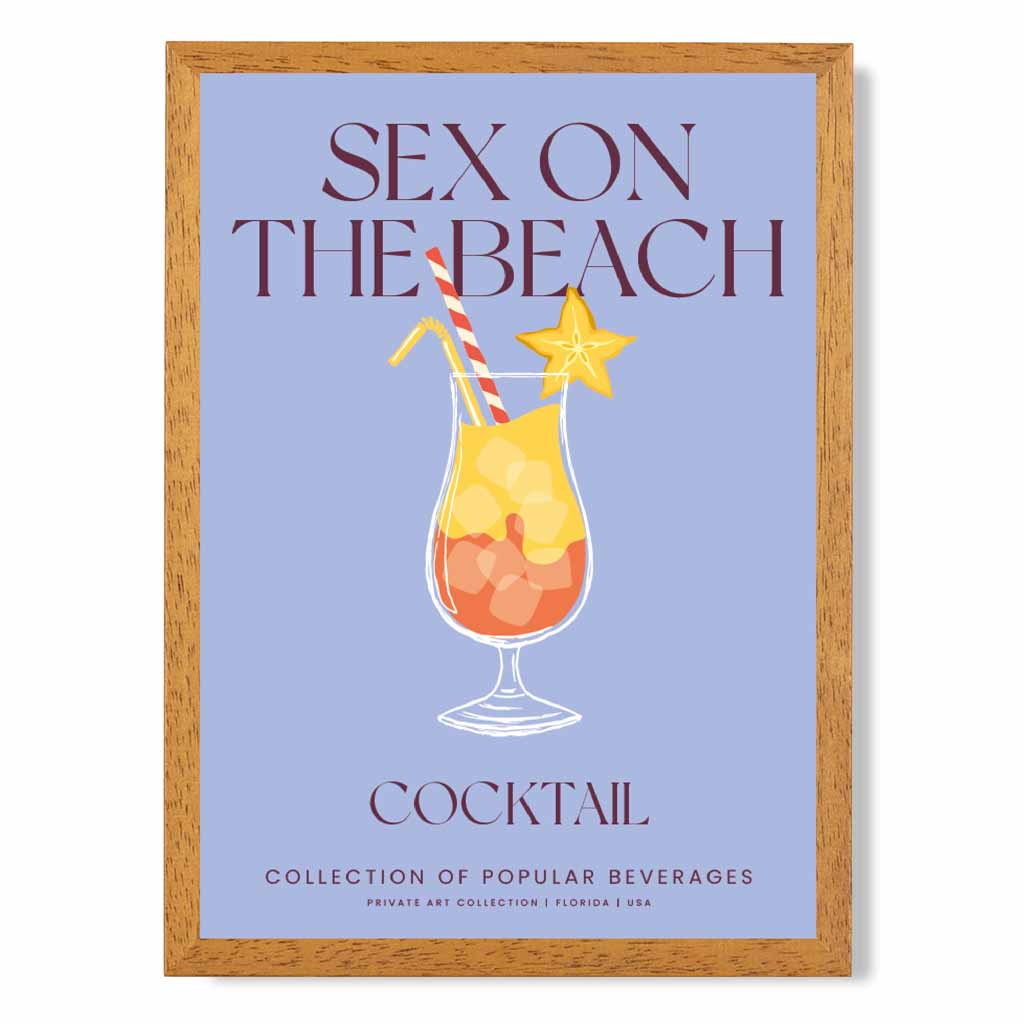 On The Beach Purple, Colourful Cocktail Art Print | Wall Art Plaza UK