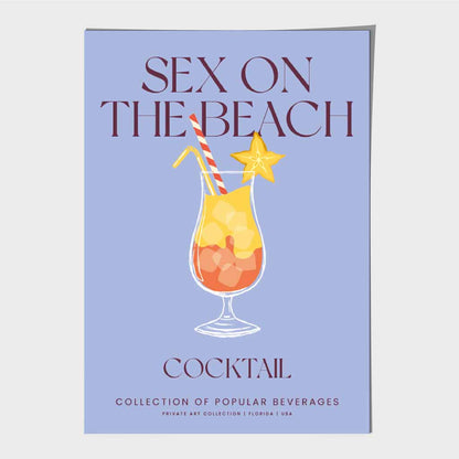 On The Beach Purple, Colourful Cocktail Art Print | Wall Art Plaza UK