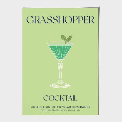 Grasshopper Green, Colourful Cocktail Art Print | Wall Art Plaza UK