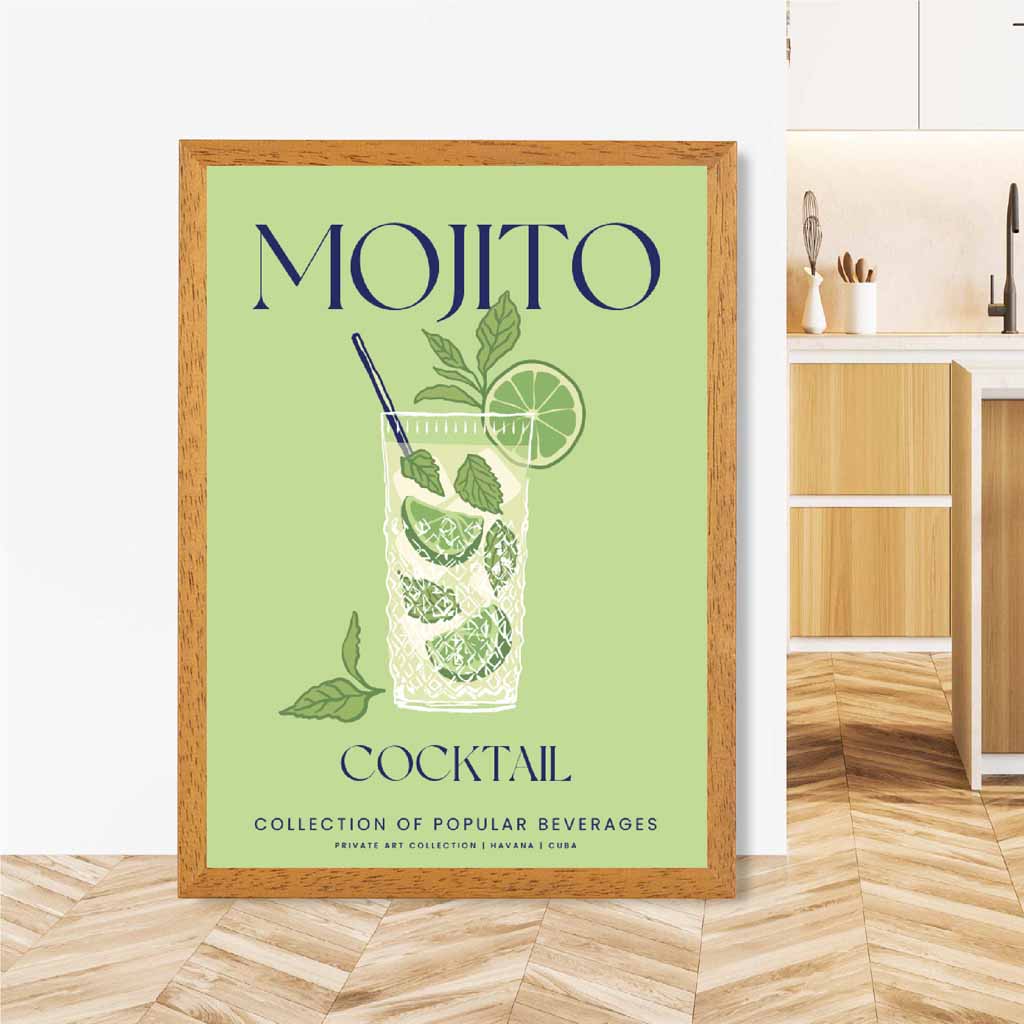 Mojito Green, Colourful Cocktail Art Print | Wall Art Plaza UK