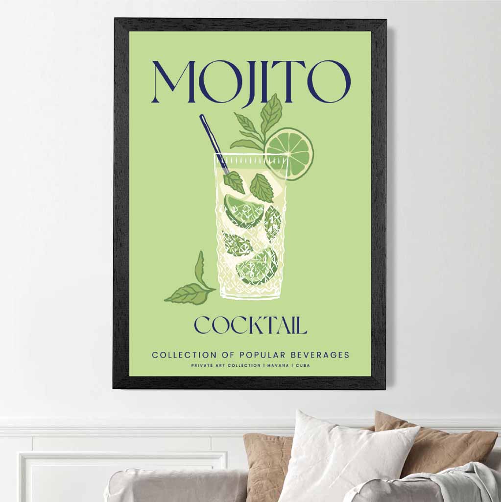 Mojito Green, Colourful Cocktail Art Print | Wall Art Plaza UK