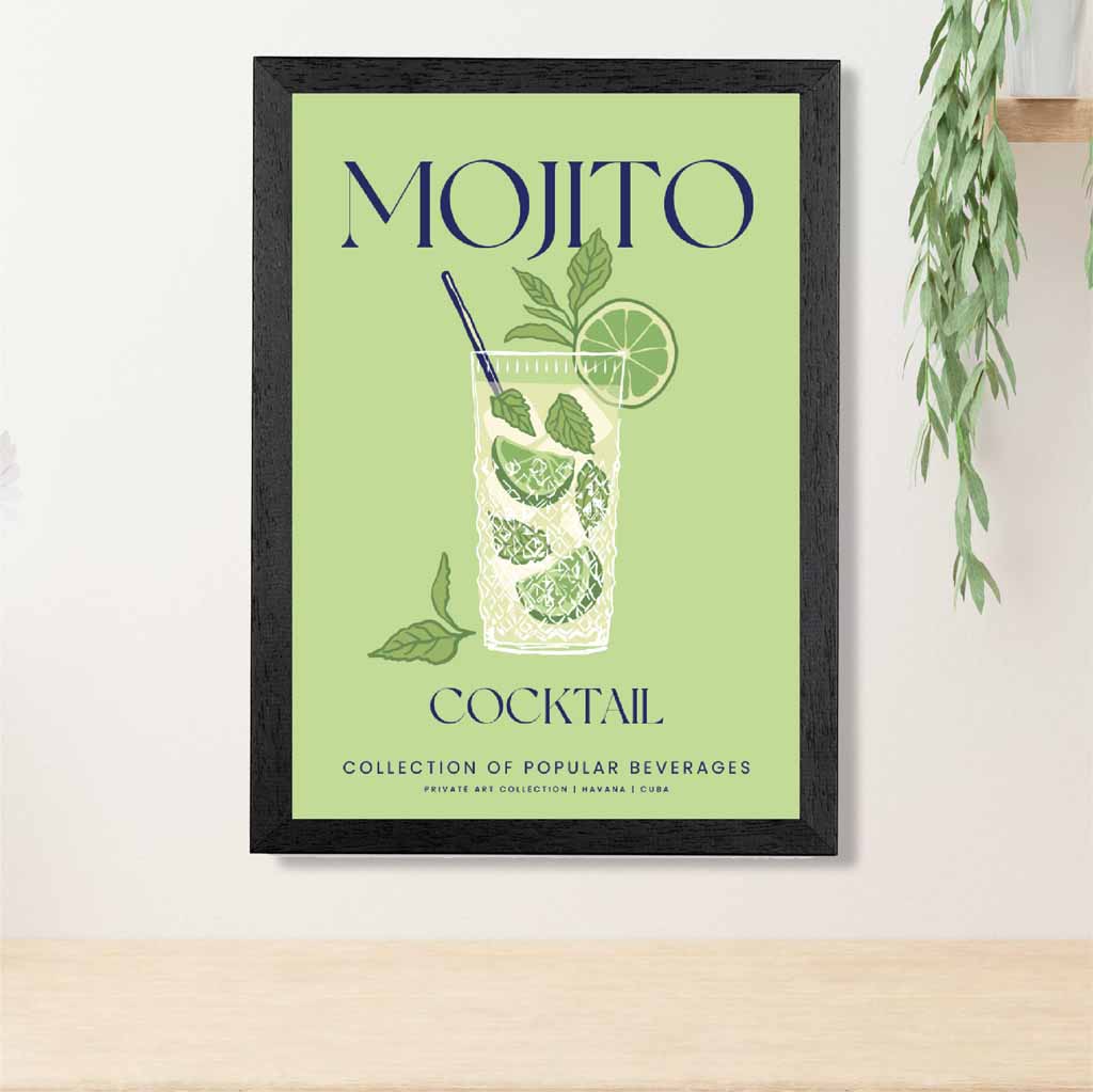 Mojito Green, Colourful Cocktail Art Print | Wall Art Plaza UK