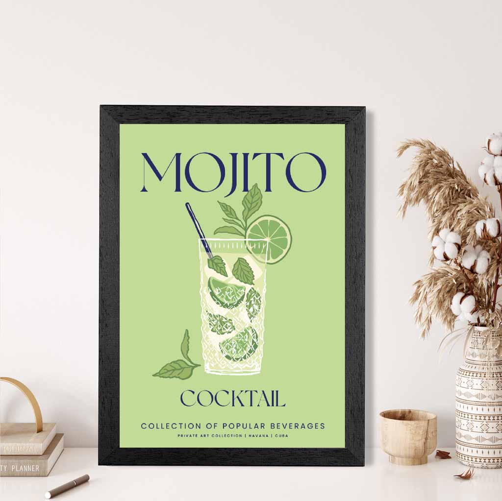 Mojito Green, Colourful Cocktail Art Print | Wall Art Plaza UK