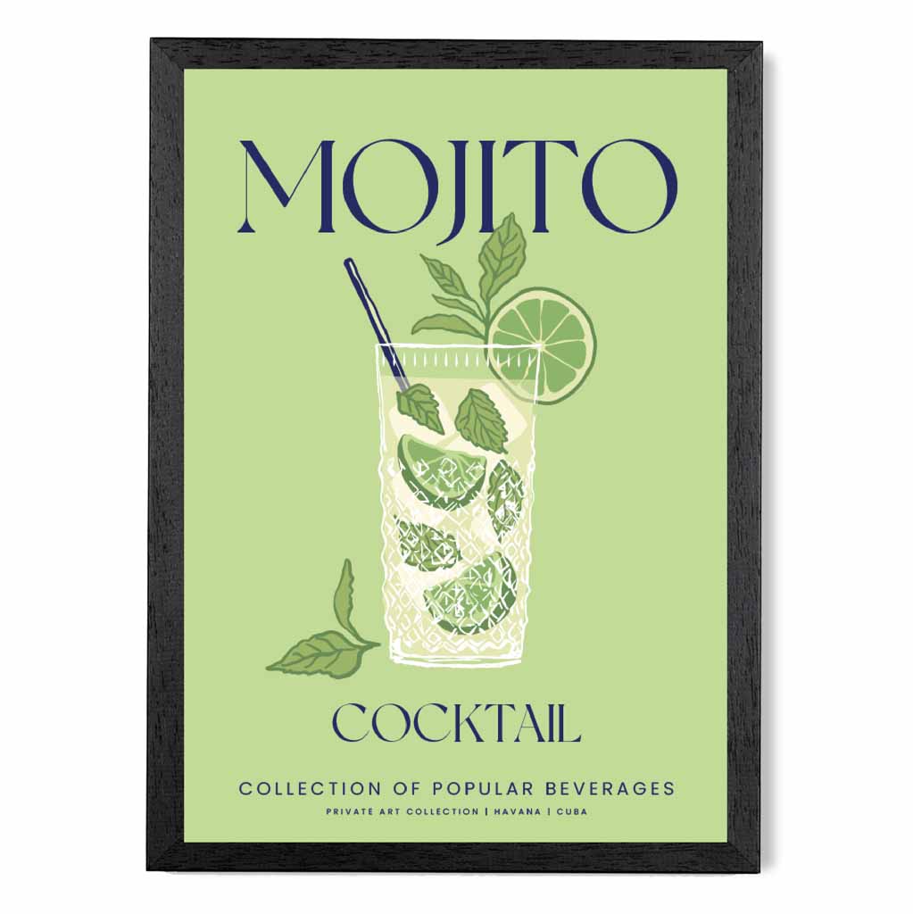 Mojito Green, Colourful Cocktail Art Print | Wall Art Plaza UK
