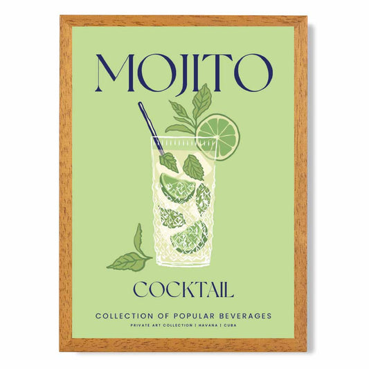 Mojito Green, Colourful Cocktail Art Print | Wall Art Plaza UK