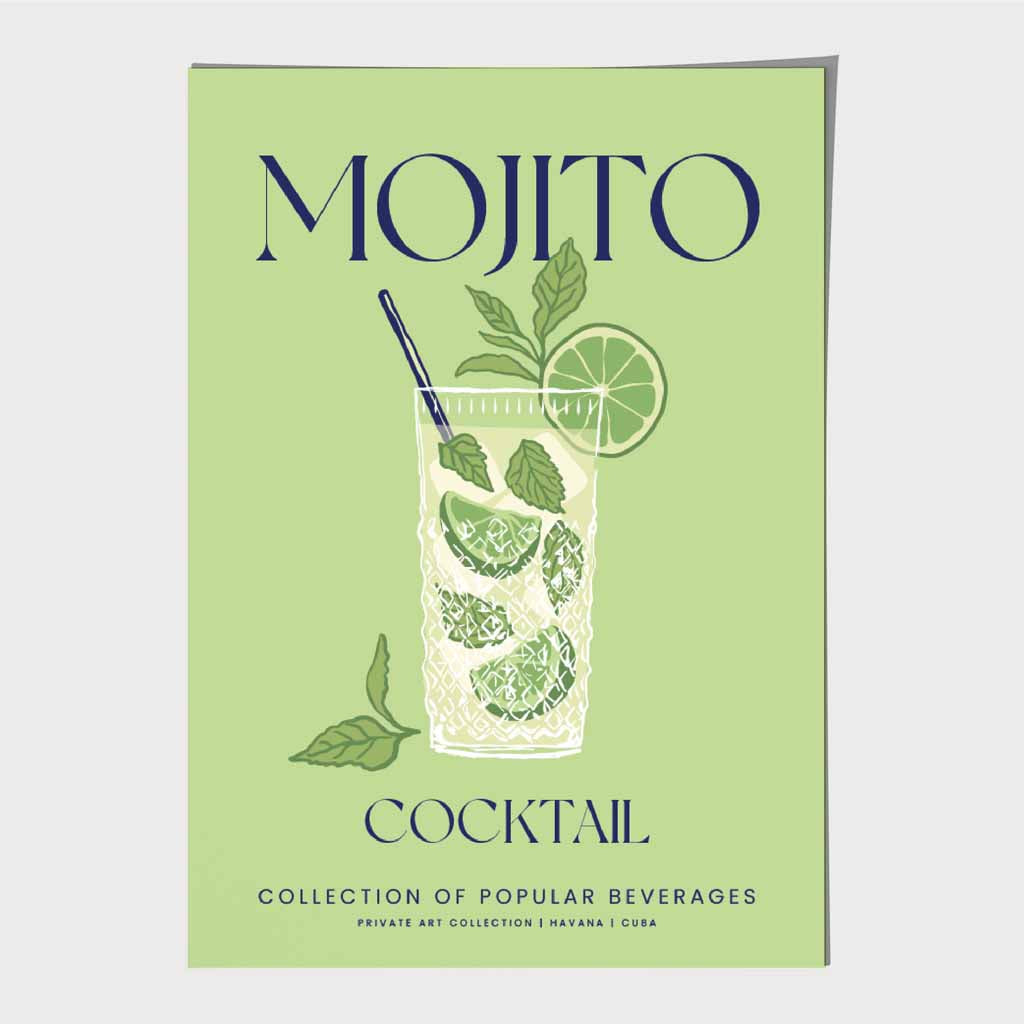 Mojito Green, Colourful Cocktail Art Print | Wall Art Plaza UK