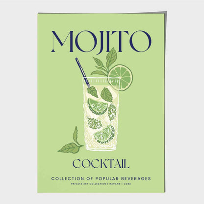 Mojito Green, Colourful Cocktail Art Print | Wall Art Plaza UK
