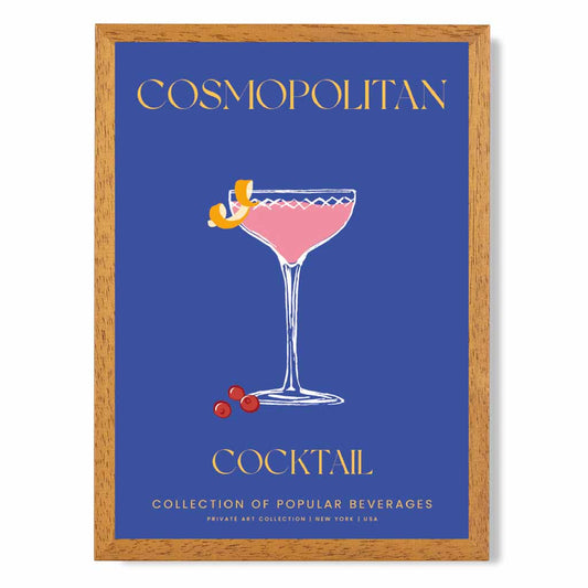 Cosmopolitan Navy Blue, Colourful Cocktail Art Poster | Wall Art Plaza UK