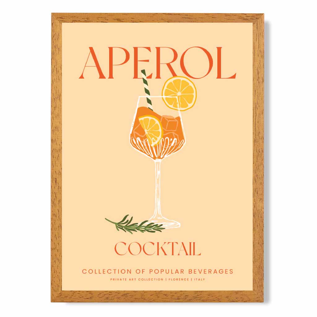 Aperol Beige, Colourful Cocktail Art Print | Wall Art Plaza UK