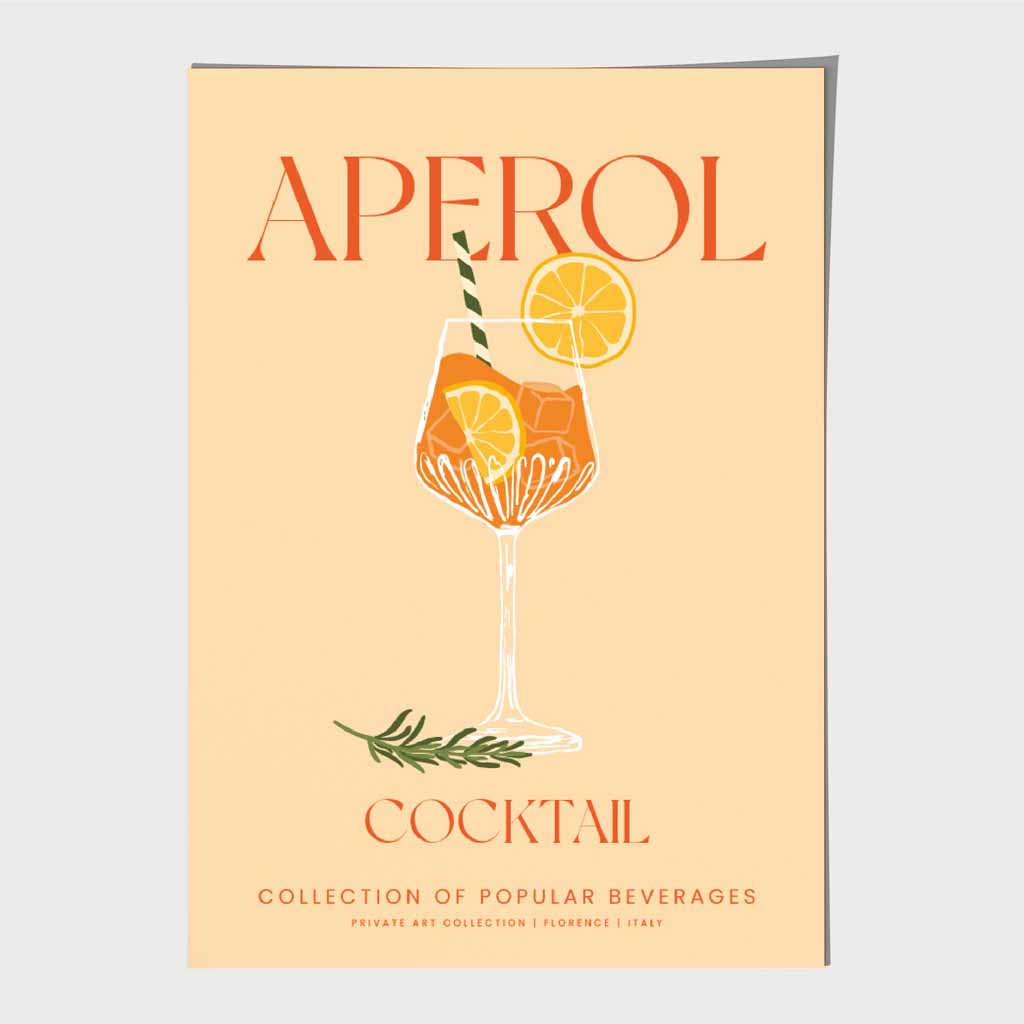 Aperol Beige, Colourful Cocktail Art Print | Wall Art Plaza UK