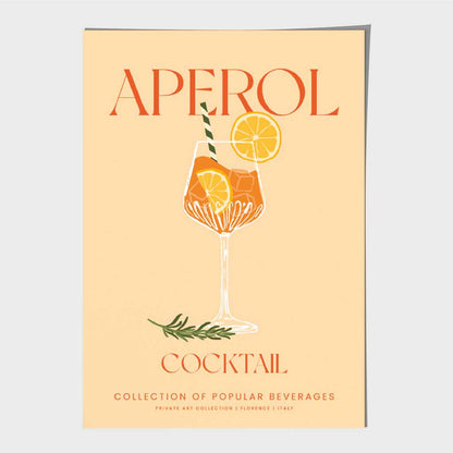 Aperol Beige, Colourful Cocktail Art Print | Wall Art Plaza UK