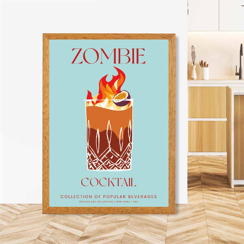 Zombie Aqua Blue, Colourful Cocktail Art Print | Wall Art Plaza UK