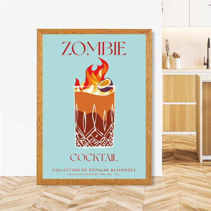 Zombie Aqua Blue, Colourful Cocktail Art Print | Wall Art Plaza UK