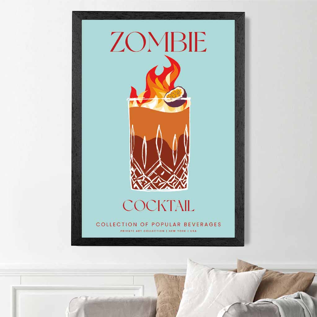 Zombie Aqua Blue, Colourful Cocktail Art Print | Wall Art Plaza UK