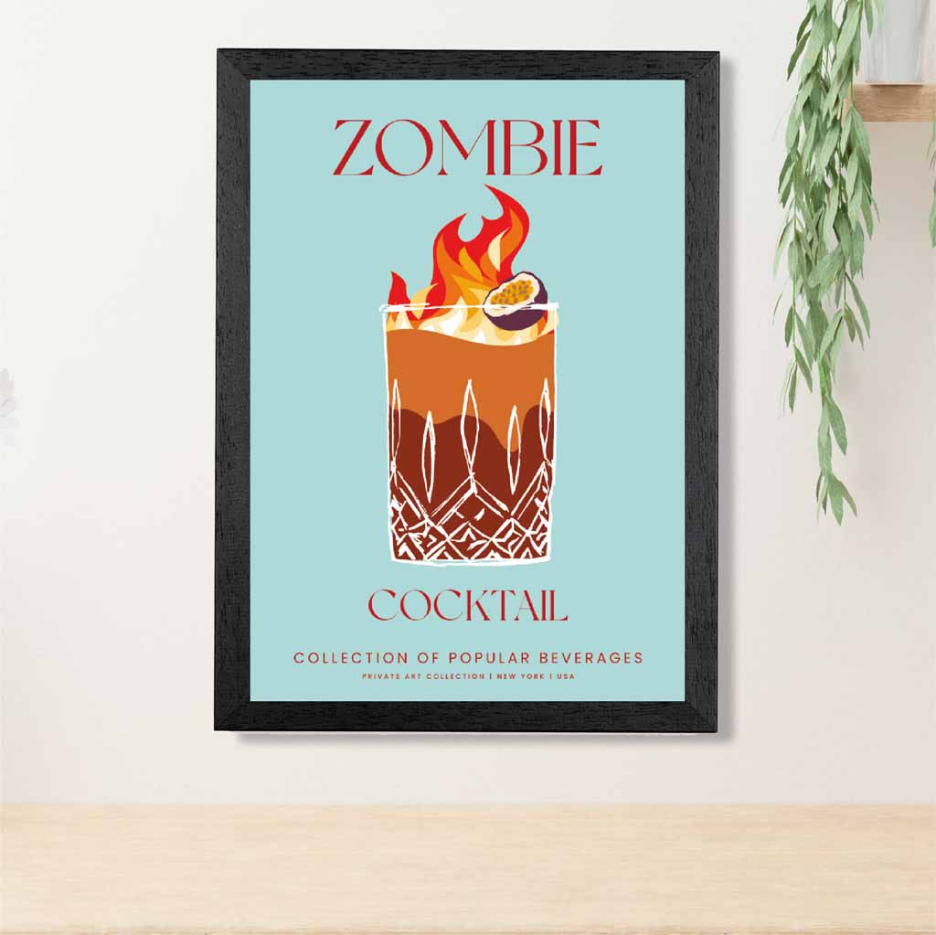 Zombie Aqua Blue, Colourful Cocktail Art Print | Wall Art Plaza UK