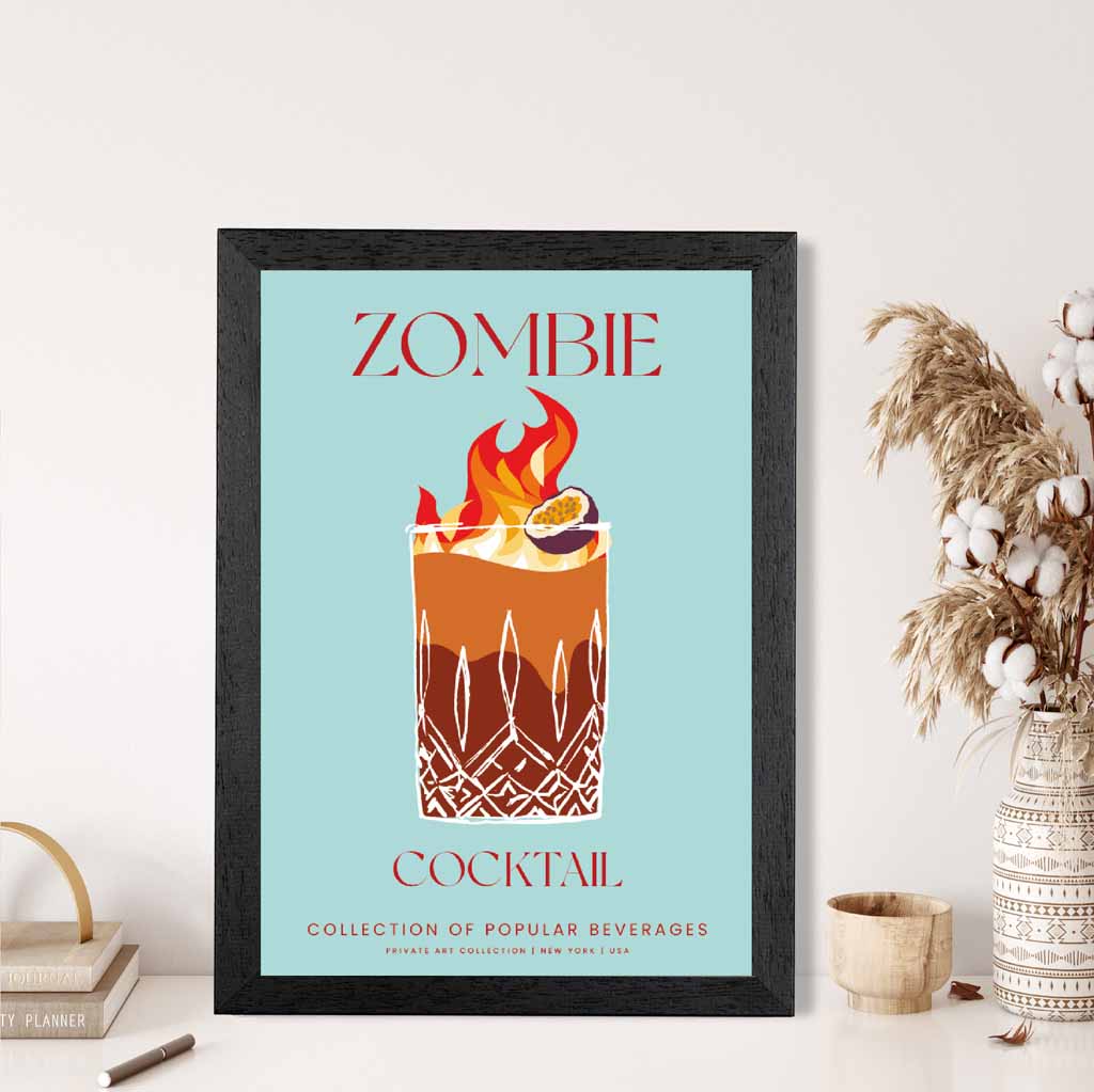 Zombie Aqua Blue, Colourful Cocktail Art Print | Wall Art Plaza UK