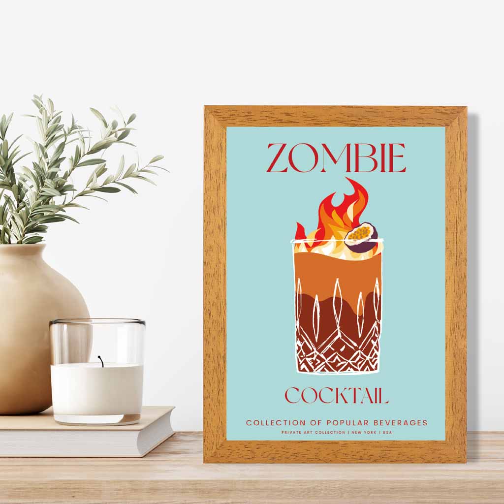Zombie Aqua Blue, Colourful Cocktail Art Print | Wall Art Plaza UK
