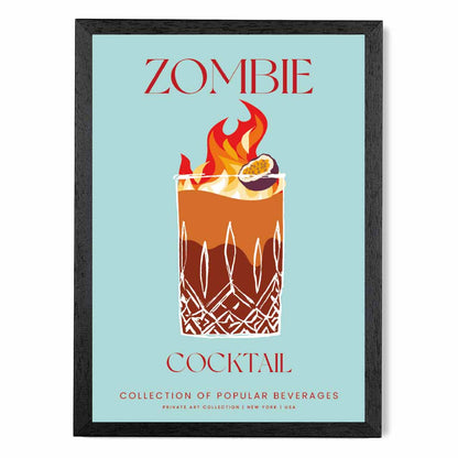 Zombie Aqua Blue, Colourful Cocktail Art Print | Wall Art Plaza UK