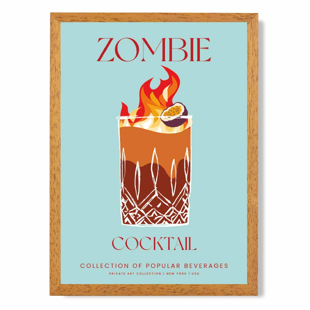 Zombie Aqua Blue, Colourful Cocktail Art Print | Wall Art Plaza UK