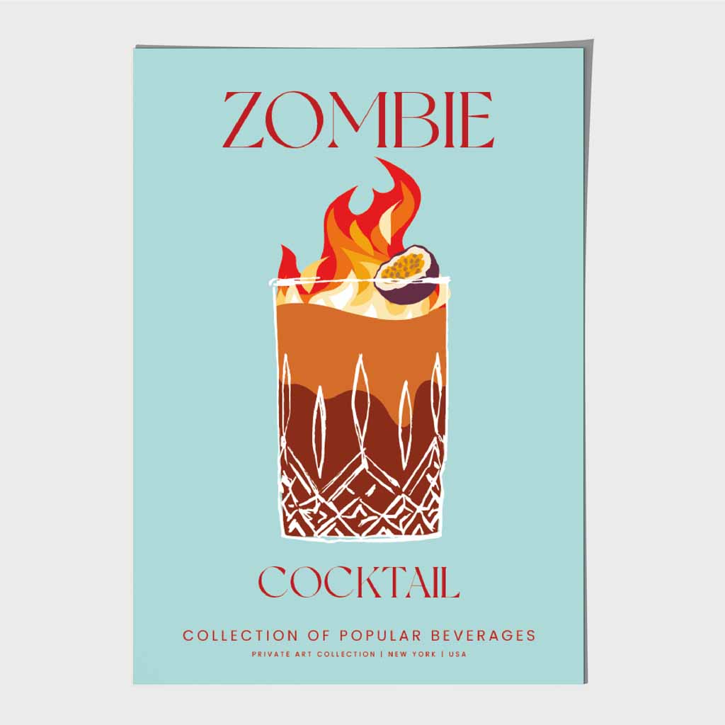 Zombie Aqua Blue, Colourful Cocktail Art Print | Wall Art Plaza UK