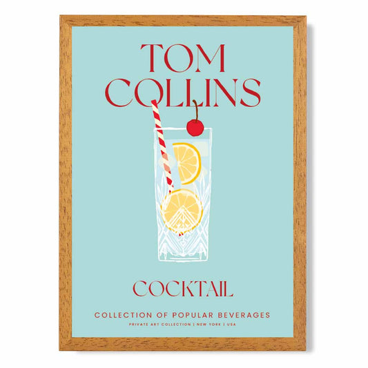 Ton Collins Aqua Blue, Colourful Cocktail Art Print | Wall Art Plaza UK