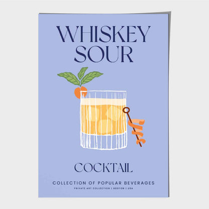 Whiskey Sour Purple, Colourful Cocktail Art Print | Wall Art Plaza UK