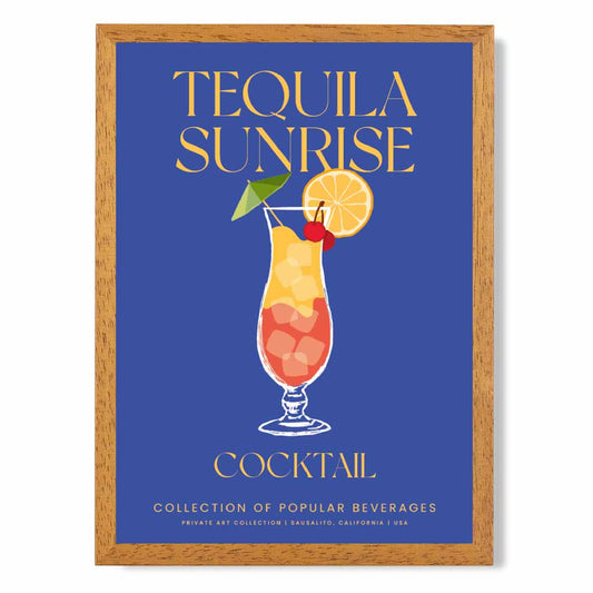 Tequila Sunrise Navy Blue, Colourful Cocktail Art Poster | Wall Art Plaza UK