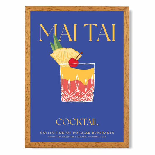 Mai Tai Navy Blue, Colourful Cocktail Art Print | Wall Art Plaza UK