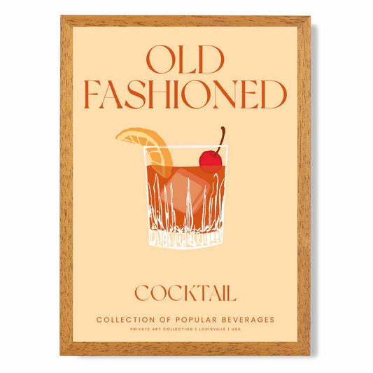 Old Fashioned Beige, Colourful Cocktail Art Print | Wall Art Plaza UK