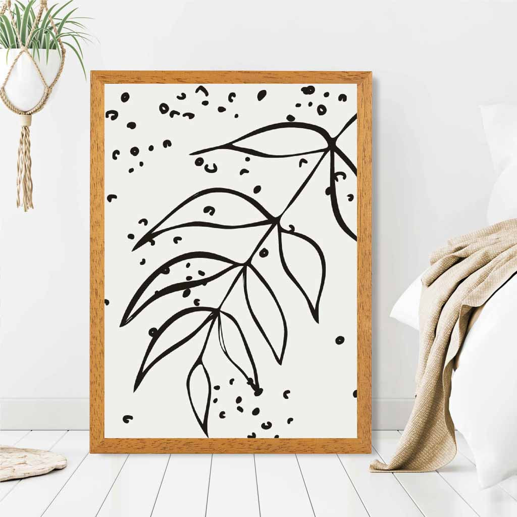 Minimal Line Art Grey, Black Floral Leaf Art Poster | Wall Art Plaza