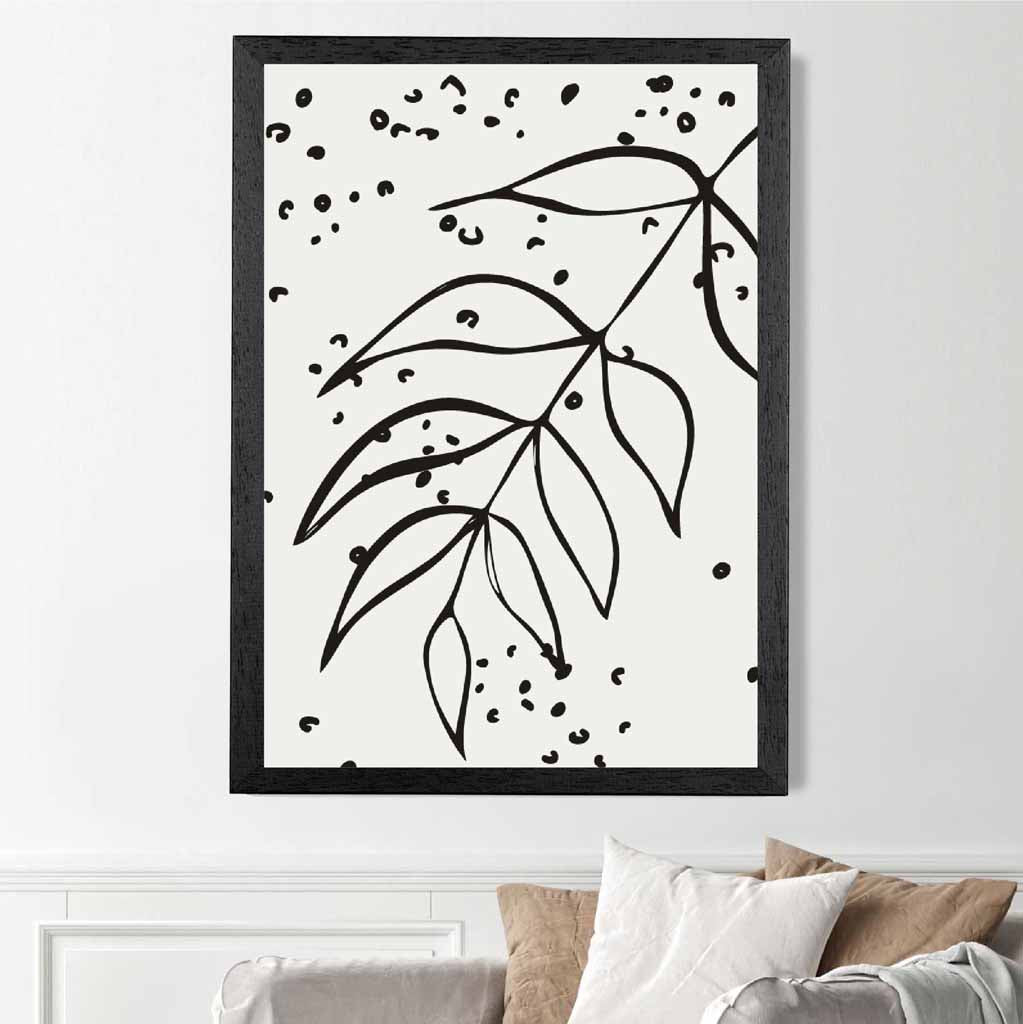 Minimal Line Art Grey, Black Floral Leaf Art Poster | Wall Art Plaza