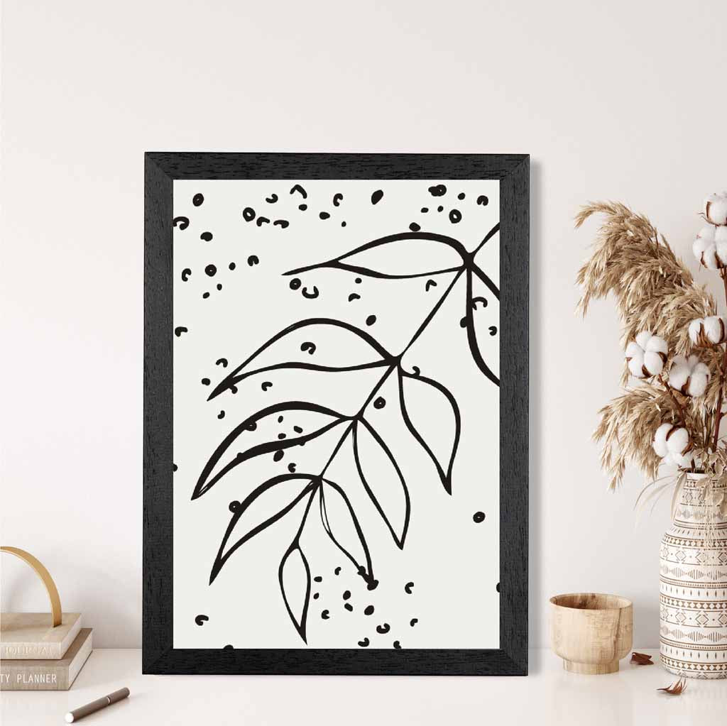 Minimal Line Art Grey, Black Floral Leaf Art Poster | Wall Art Plaza