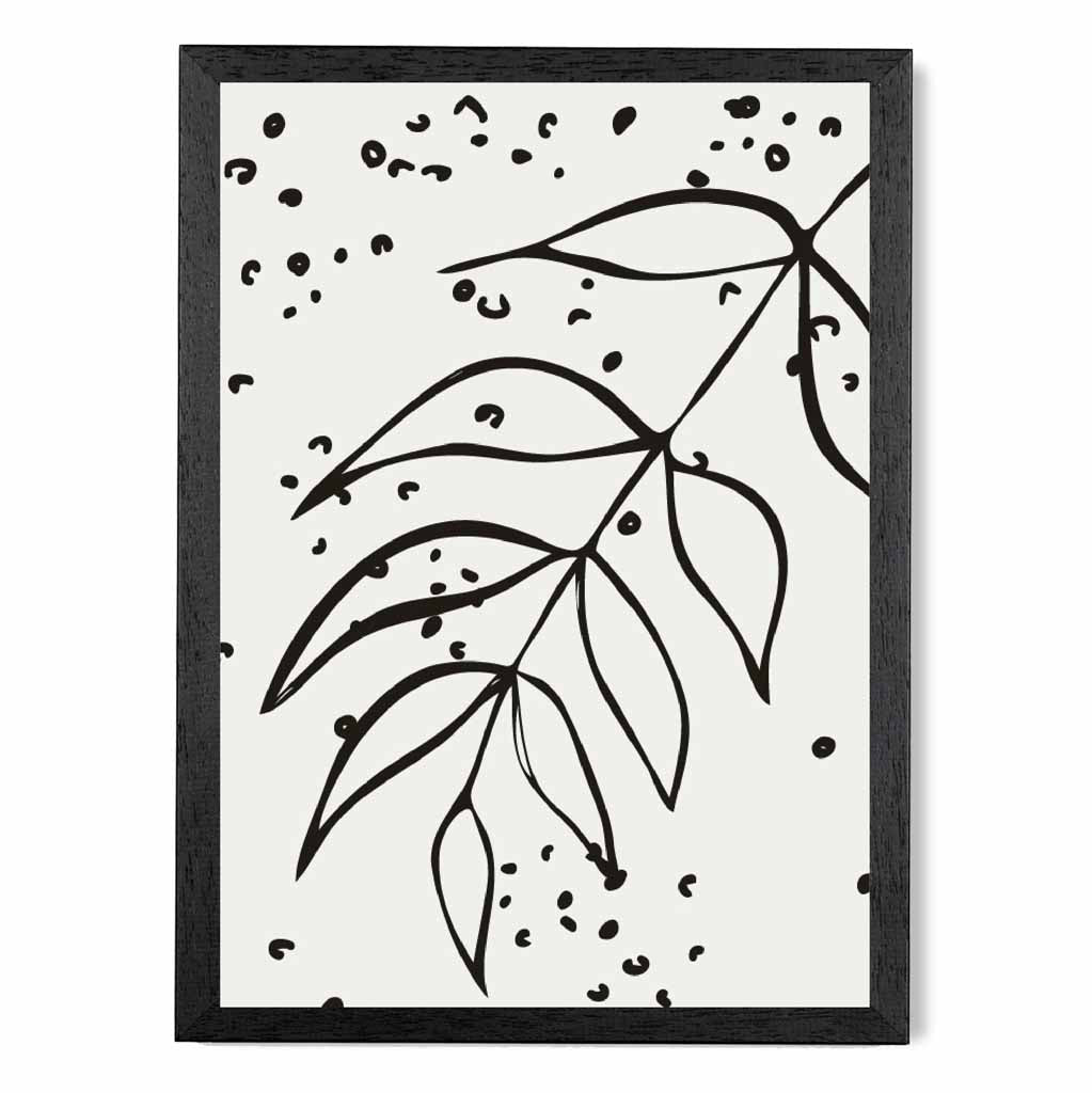 Minimal Line Art Grey, Black Floral Leaf Art Poster | Wall Art Plaza