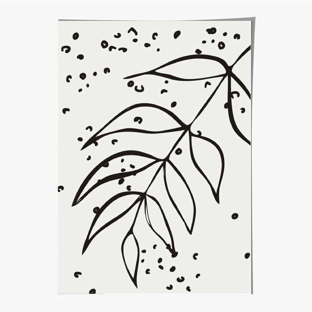 Minimal Line Art Grey, Black Floral Leaf Art Poster | Wall Art Plaza