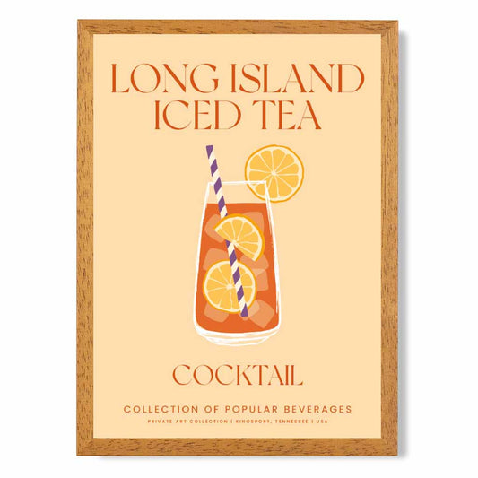 Long Island Iced Tea Beige, Colourful Cocktail Art Print | Wall Art Plaza UK