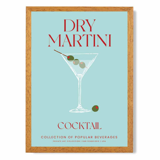 Dry Martini Aqua Blue, Colourful Cocktail Art Print | Wall Art Plaza UK