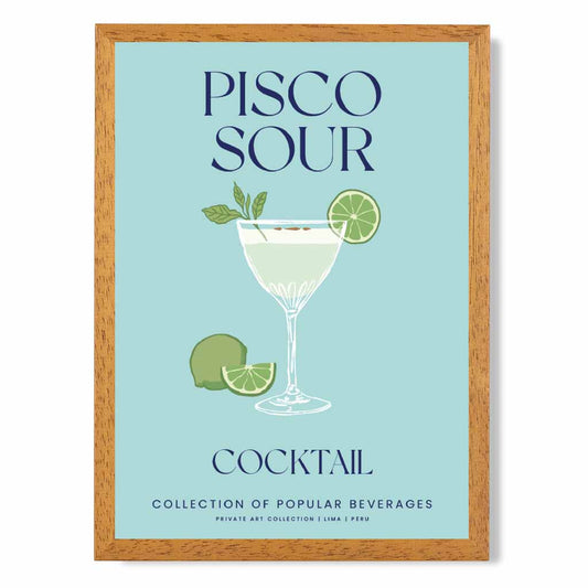 Pisco Sour Aqua Blue, Colourful Cocktail Art Print | Wall Art Plaza UK