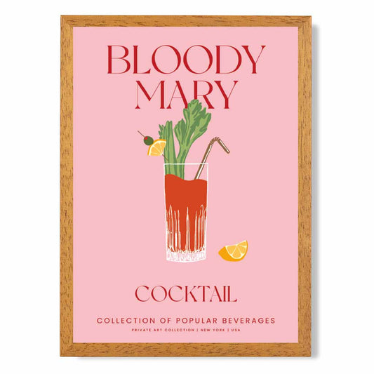 Bloody Mary Pink, Colourful Cocktail Art Print | Wall Art Plaza UK