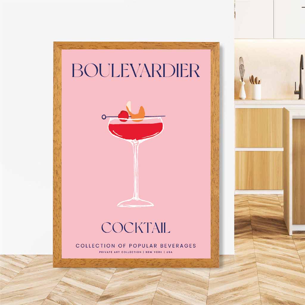 Boulevardier Pink, Colourful Cocktail Art Print | Wall Art Plaza UK