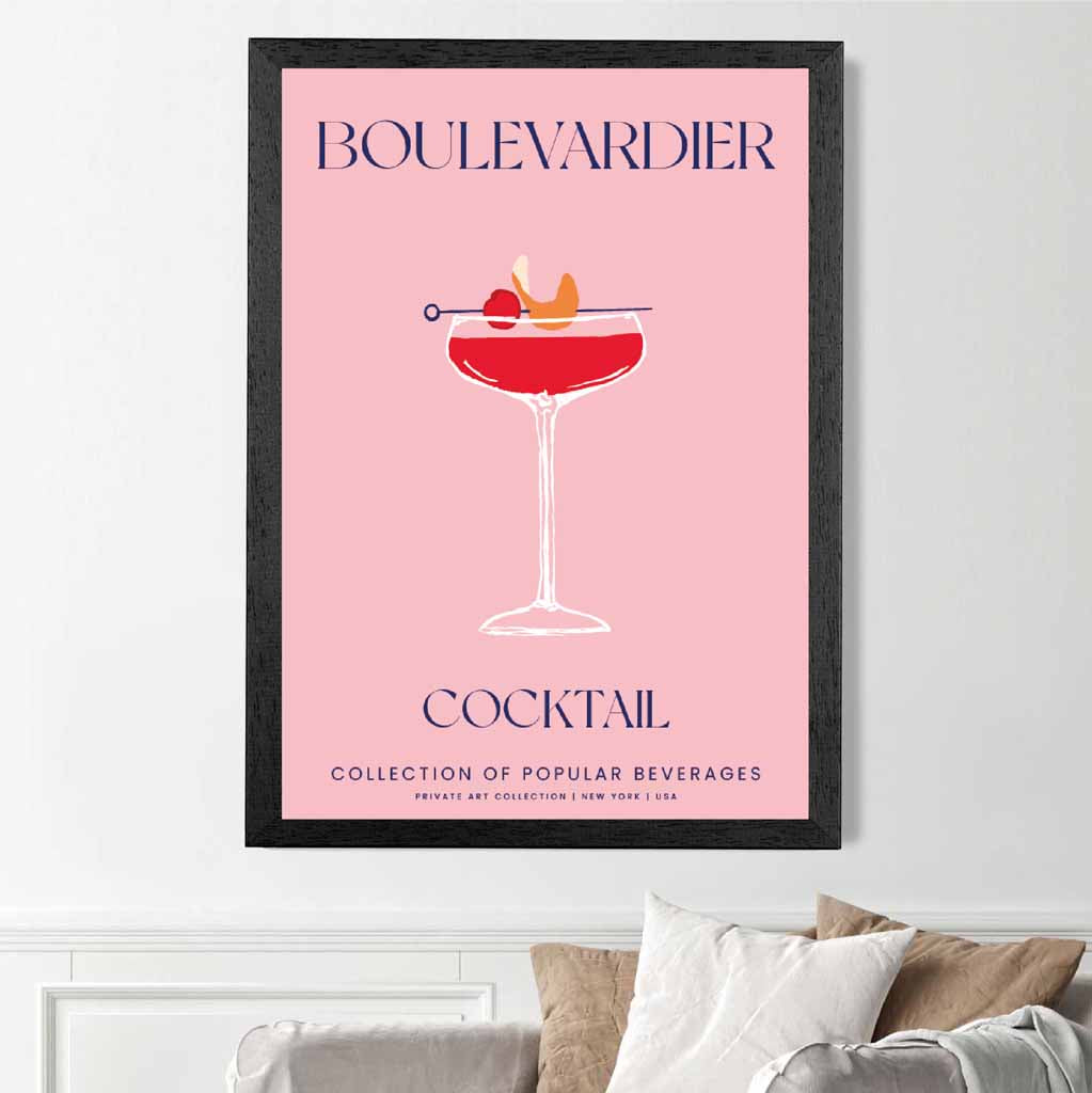 Boulevardier Pink, Colourful Cocktail Art Print | Wall Art Plaza UK