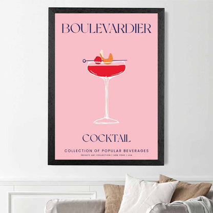 Boulevardier Pink, Colourful Cocktail Art Print | Wall Art Plaza UK