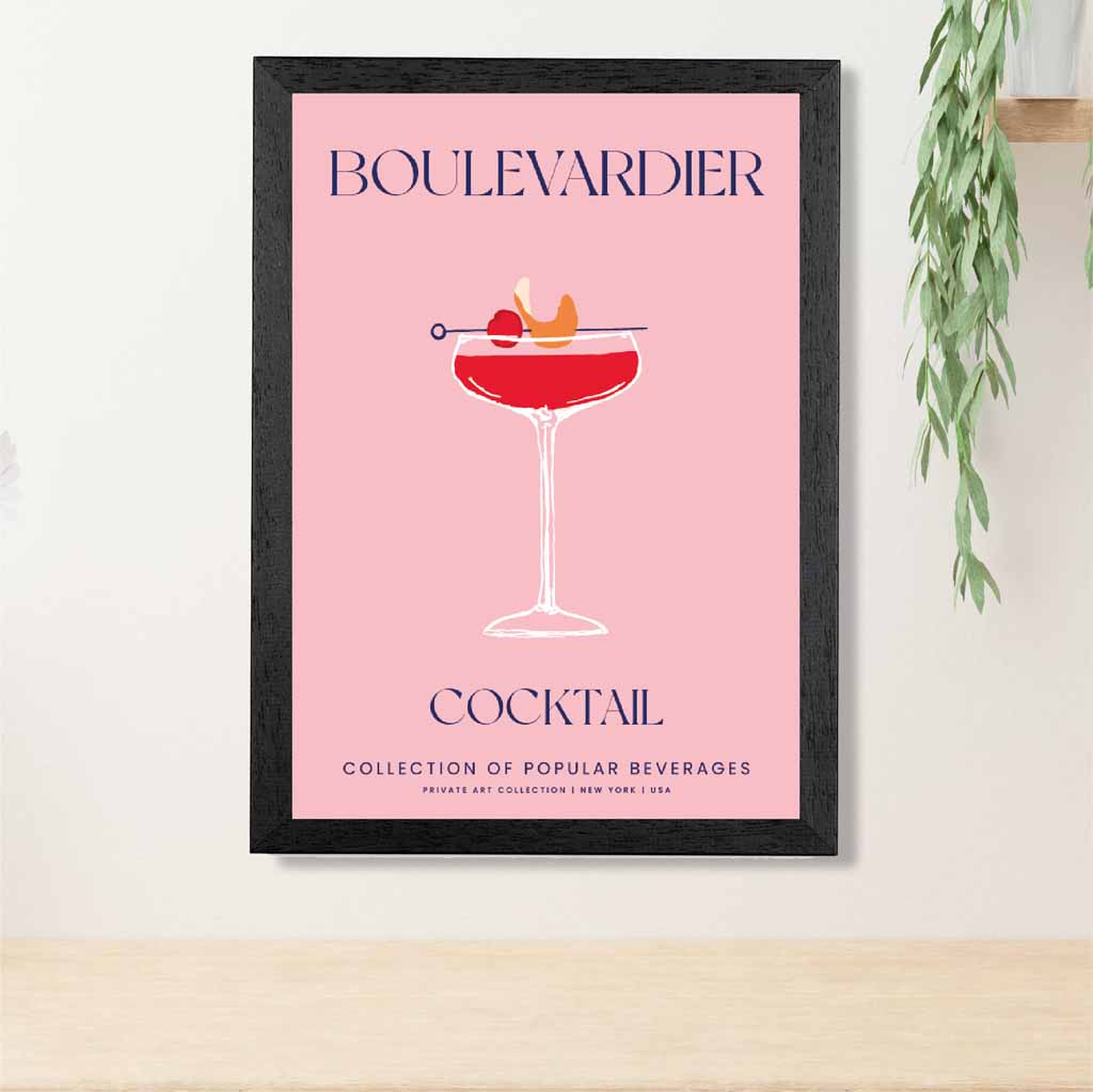 Boulevardier Pink, Colourful Cocktail Art Print | Wall Art Plaza UK