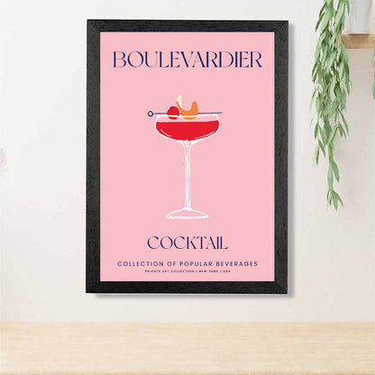Boulevardier Pink, Colourful Cocktail Art Print | Wall Art Plaza UK