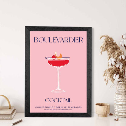 Boulevardier Pink, Colourful Cocktail Art Print | Wall Art Plaza UK